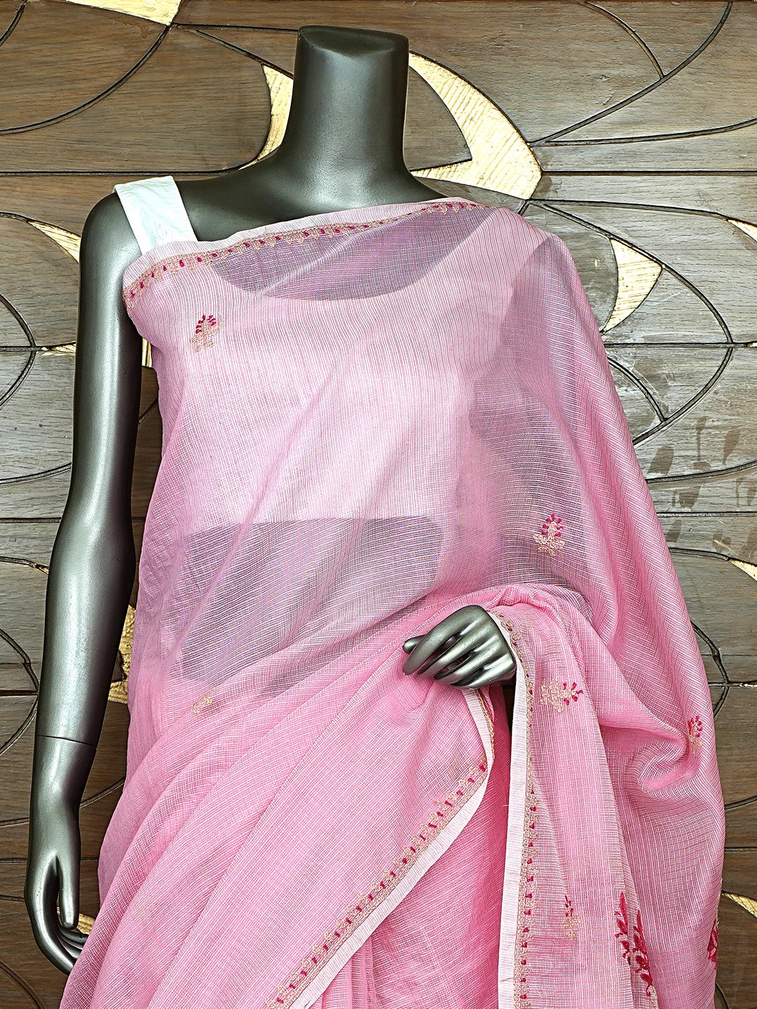 Ada Hand Embroidered Petal Pink Kota Chanderi Lucknowi Chikankari Saree and Blouse 01A900823
