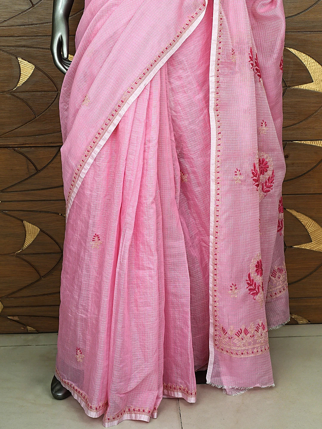 Ada Hand Embroidered Petal Pink Kota Chanderi Lucknowi Chikankari Saree and Blouse 01A900823