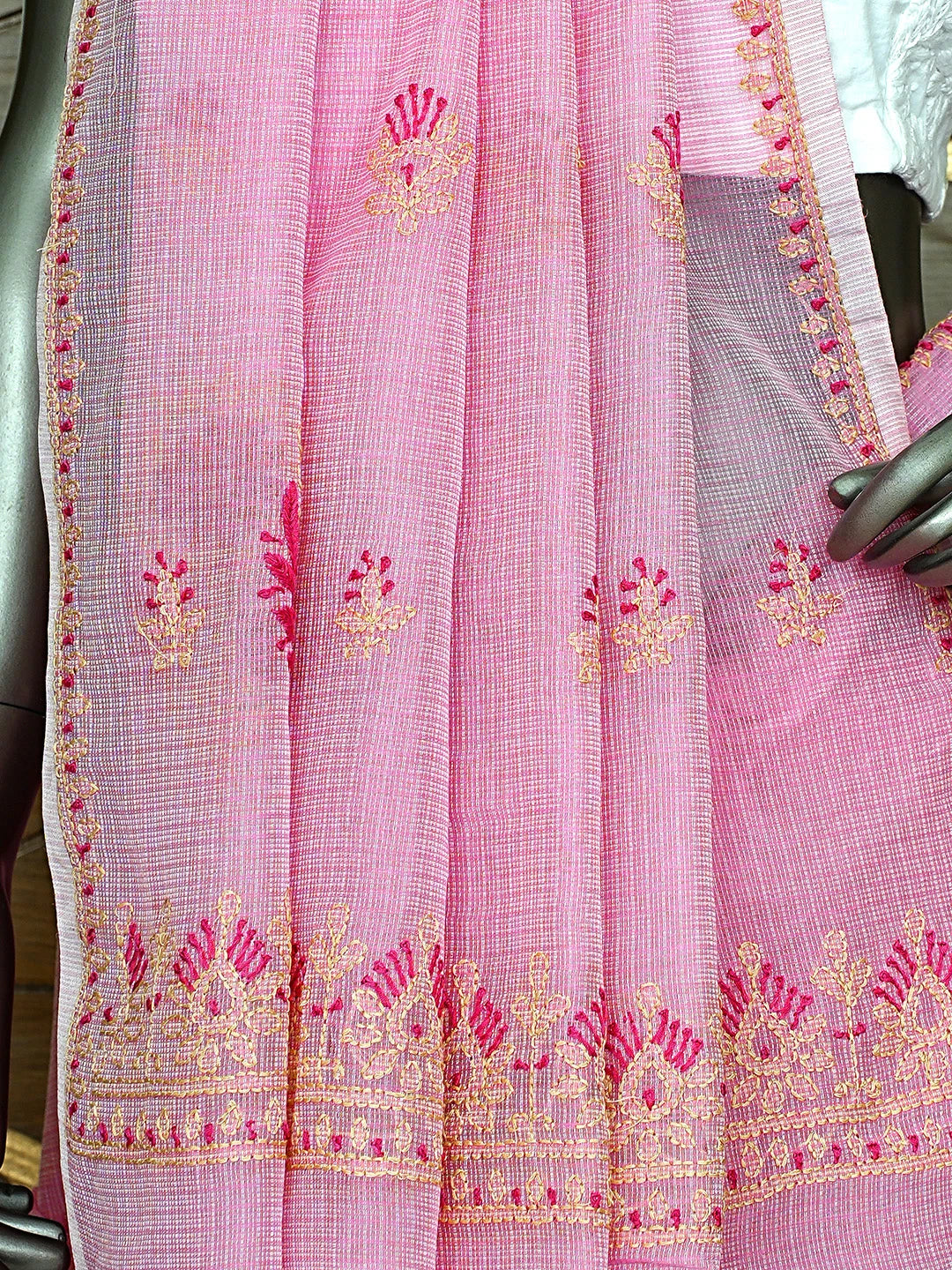 Ada Hand Embroidered Petal Pink Kota Chanderi Lucknowi Chikankari Saree and Blouse 01A900823