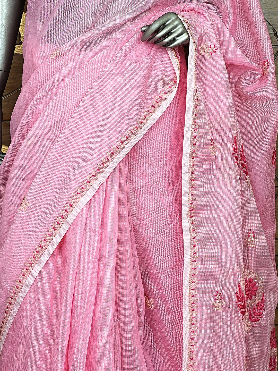 Ada Hand Embroidered Petal Pink Kota Chanderi Lucknowi Chikankari Saree and Blouse 01A900823