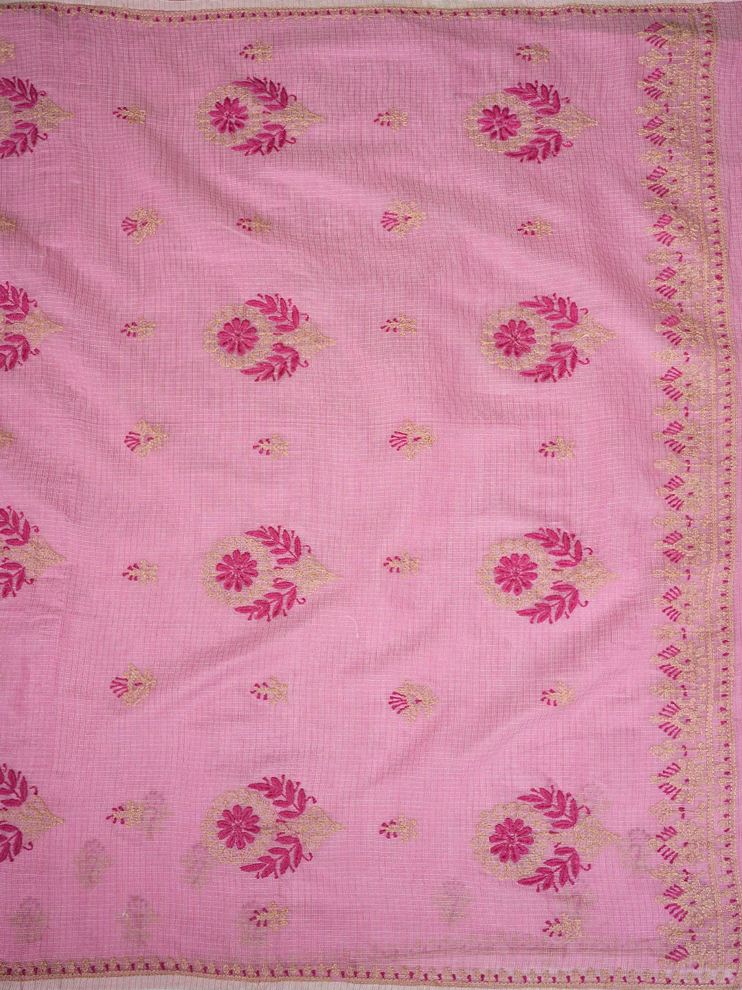 Ada Hand Embroidered Petal Pink Kota Chanderi Lucknowi Chikankari Saree and Blouse 01A900823