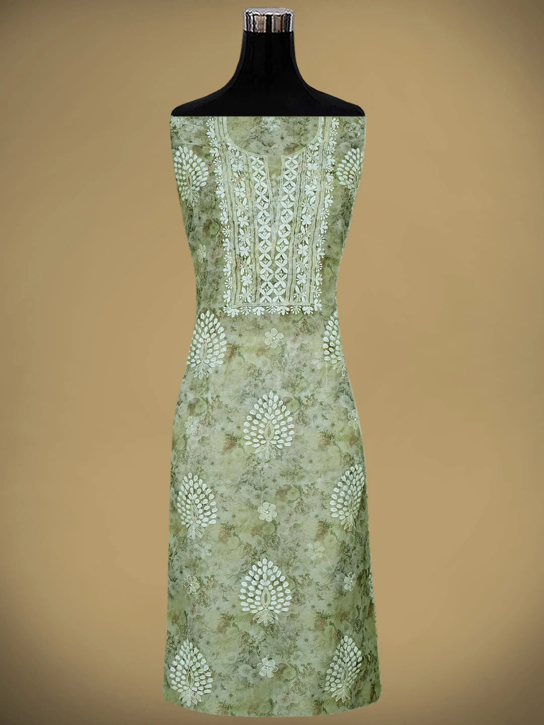 Ada Hand Embroidered Floral Printed Grey Organza Lucknowi Chikankari Unstitched Kurta Dupatta Set 01A876512
