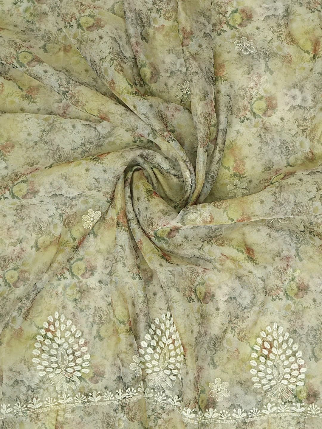 Ada Hand Embroidered Floral Printed Grey Organza Lucknowi Chikankari Unstitched Kurta Dupatta Set 01A876512