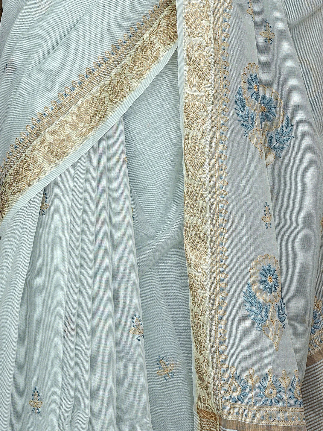 Ada Hand Embroidered Ash Grey Kota Chanderi Lucknowi Chikankari Saree and Blouse 01A900844