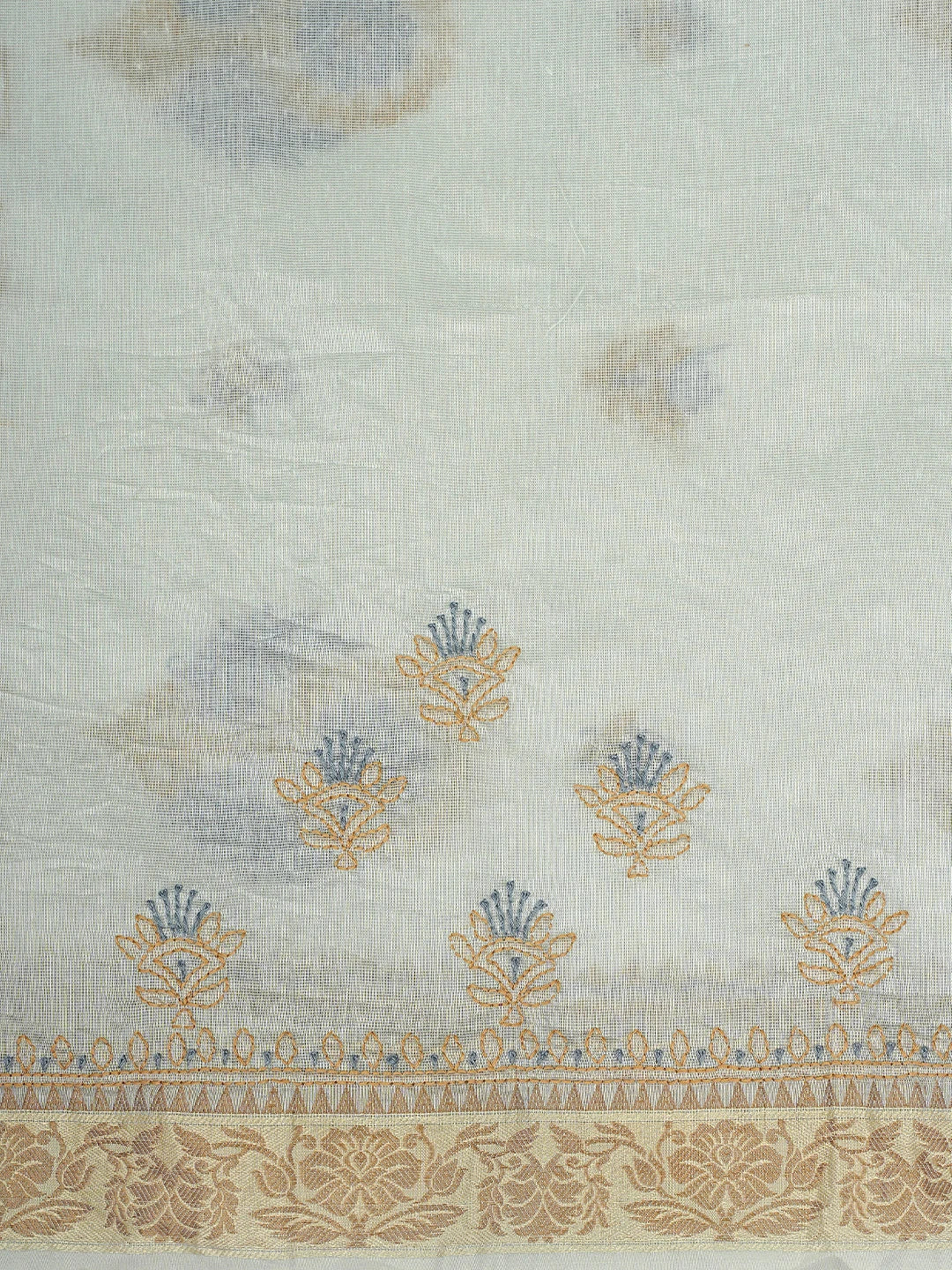 Ada Hand Embroidered Ash Grey Kota Chanderi Lucknowi Chikankari Saree and Blouse 01A900844
