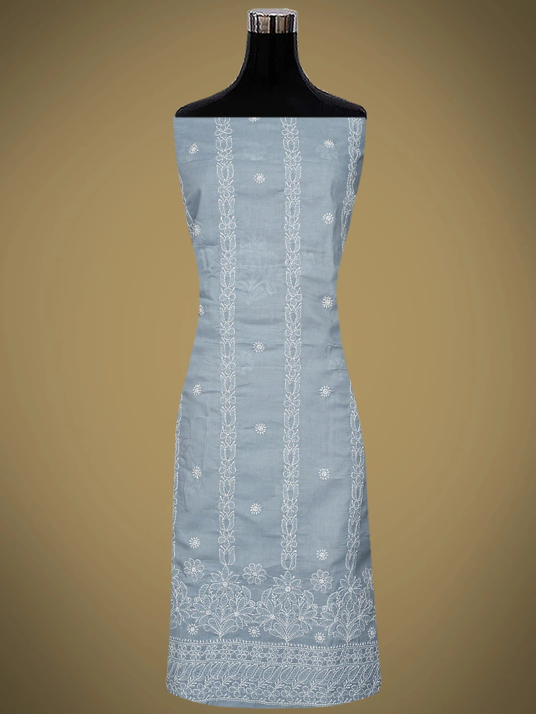 Ada Hand Embroidered Grey Cotton Lucknowi Chikankari Unstitched Suit Piece with Chiffon Dupatta 01A881431