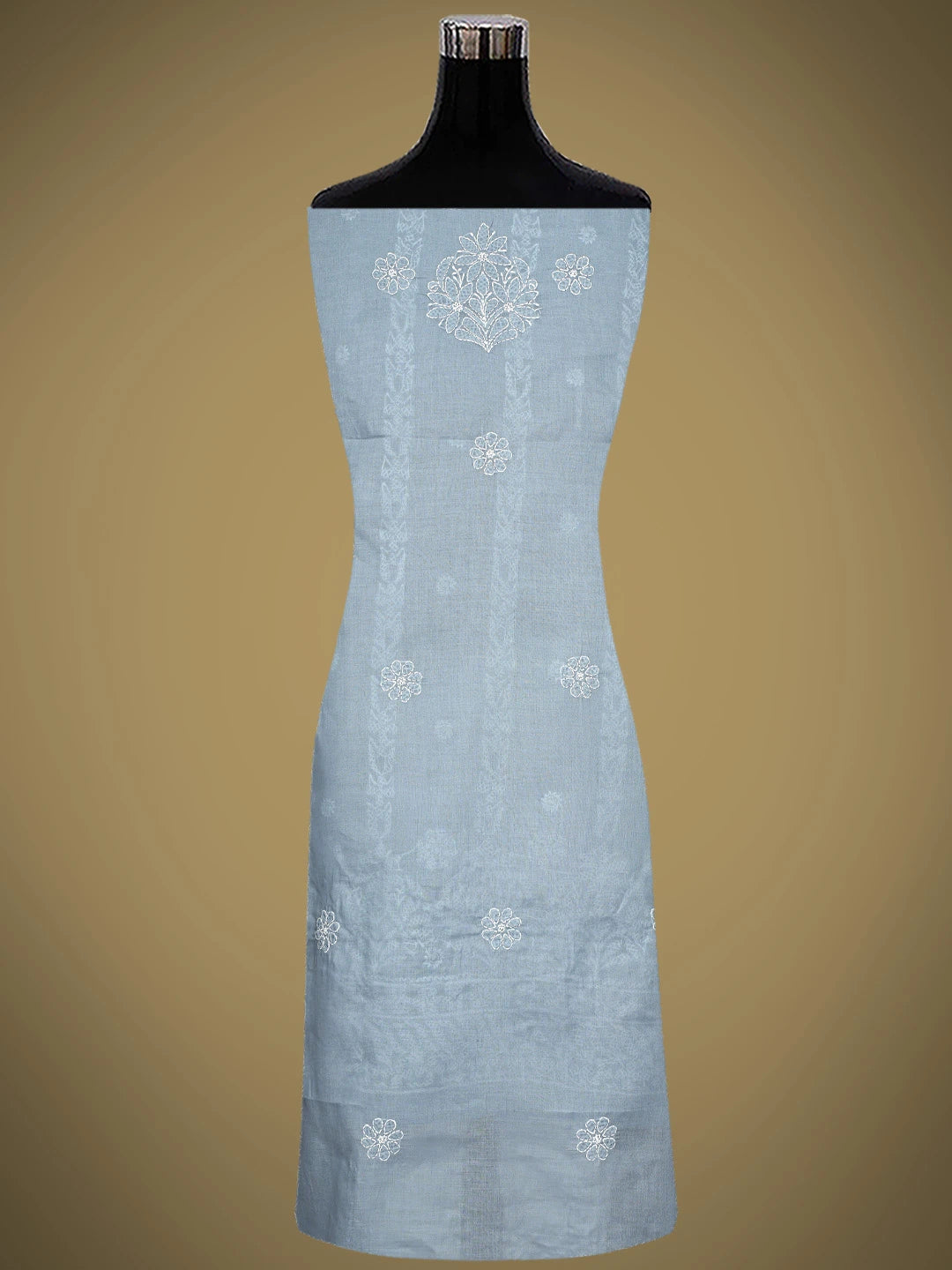 Ada Hand Embroidered Grey Cotton Lucknowi Chikankari Unstitched Suit Piece with Chiffon Dupatta 01A881431