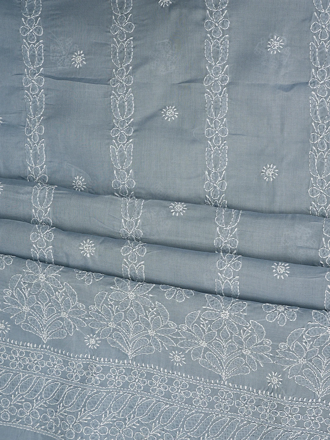 Ada Hand Embroidered Grey Cotton Lucknowi Chikankari Unstitched Suit Piece with Chiffon Dupatta 01A881431