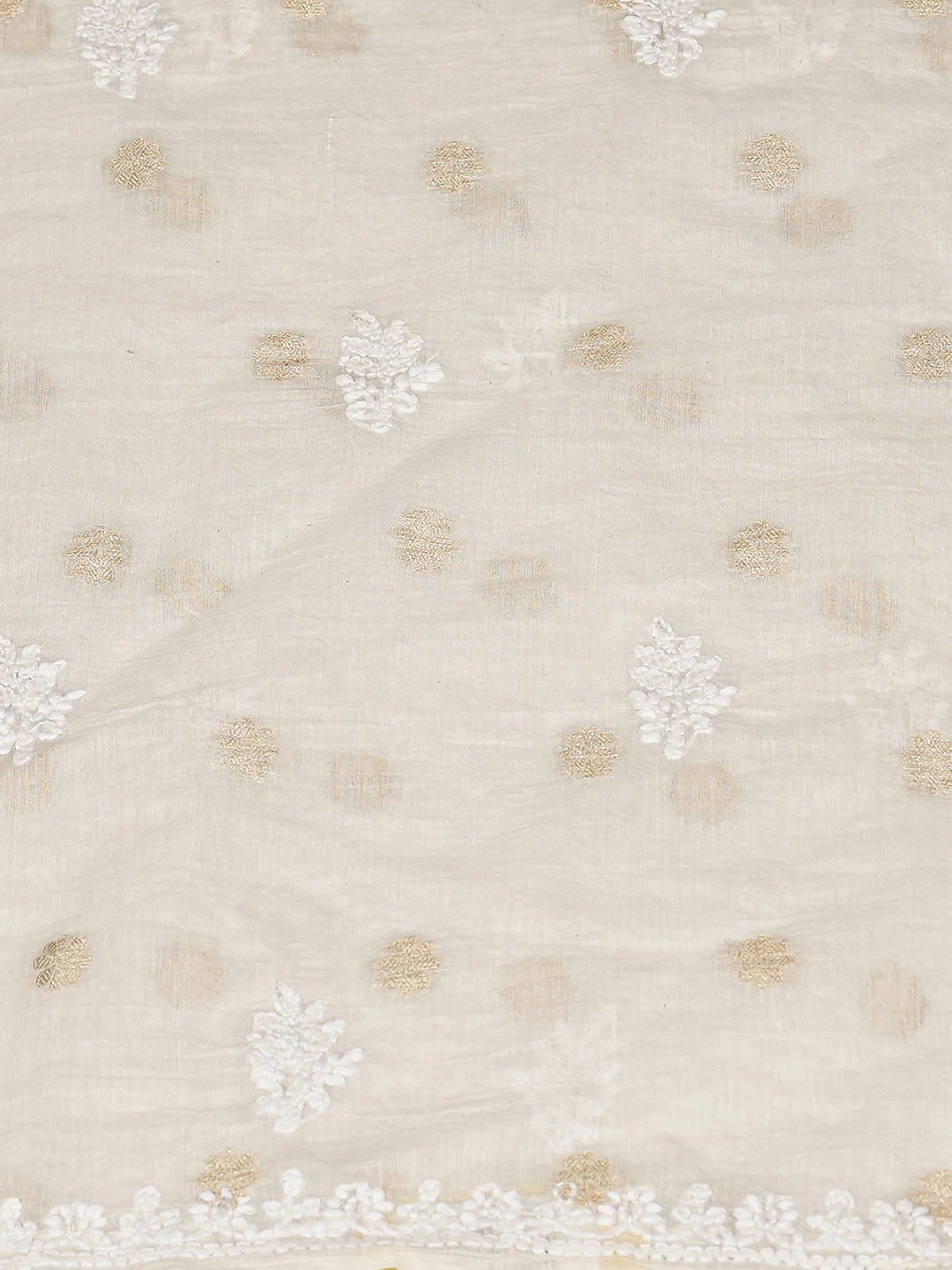 Ada Hand Embroidered White Chanderi Lucknowi Chikankari Unstitched Kurta Dupatta Set With Cutdana Work 01A888810