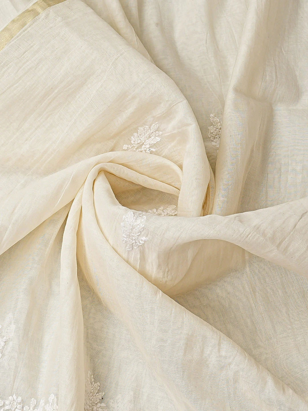 Ada Hand Embroidered White Chanderi Lucknowi Chikankari Unstitched Kurta Dupatta Set With Cutdana Work 01A888810