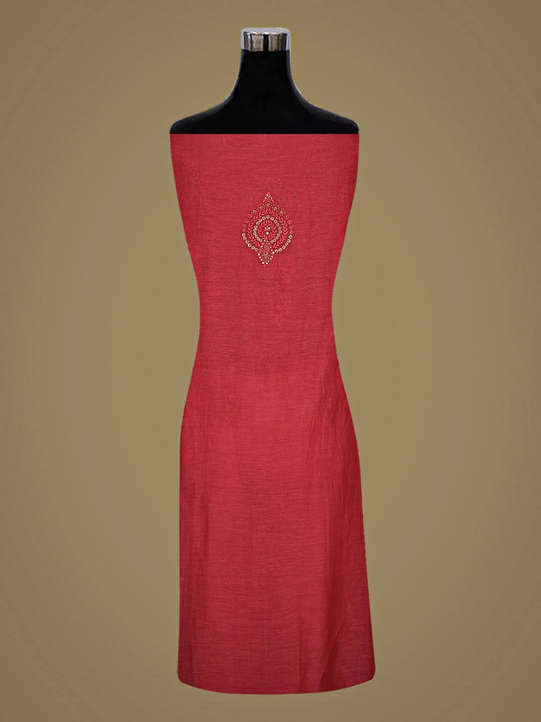 Ada Hand Embroidered Red Chanderi Lucknowi Chikankari Unstitched Kurta Dupatta Set With Sequinned Work 01A525841