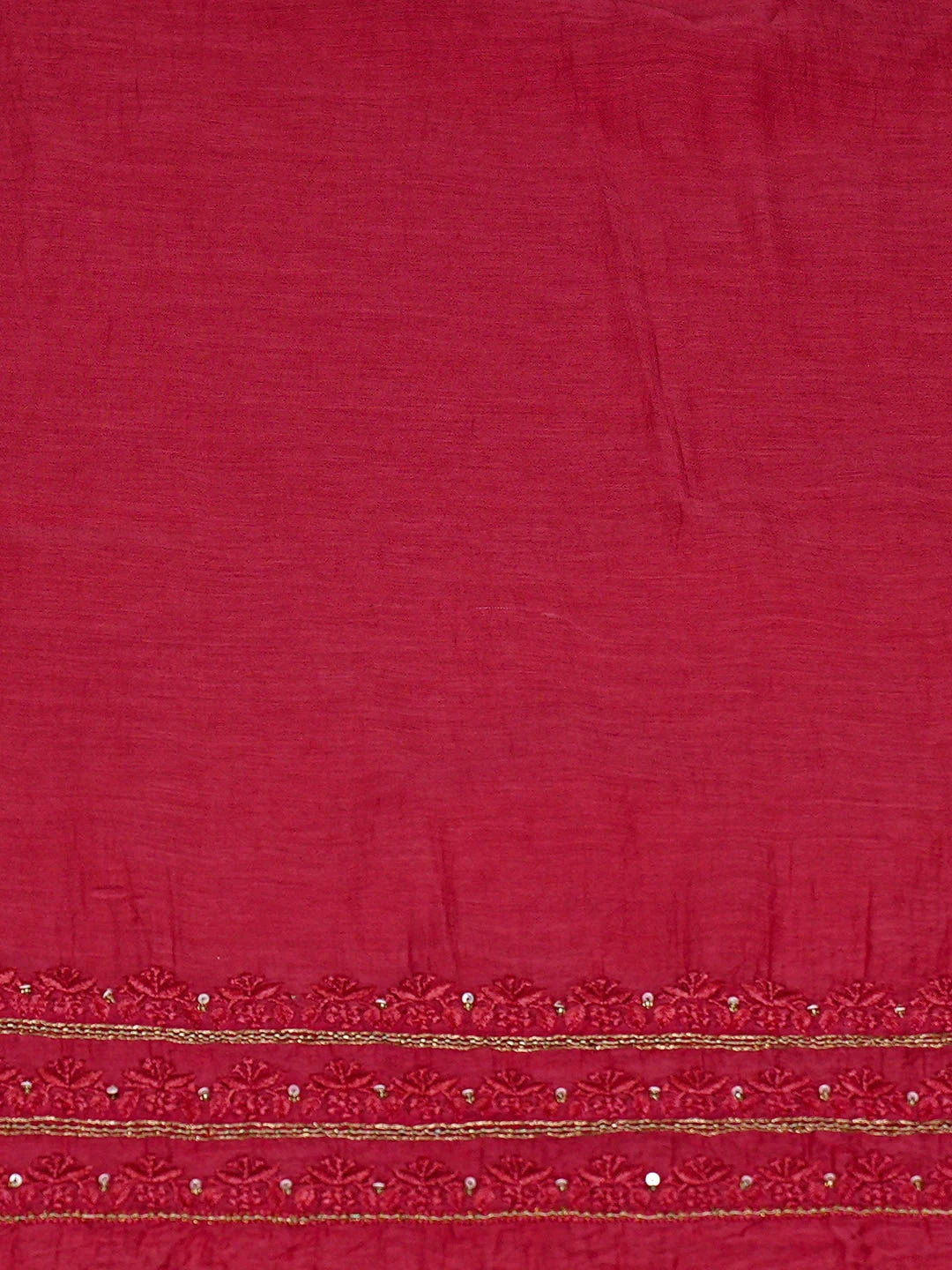 Ada Hand Embroidered Red Chanderi Lucknowi Chikankari Unstitched Kurta Dupatta Set With Sequinned Work 01A525841