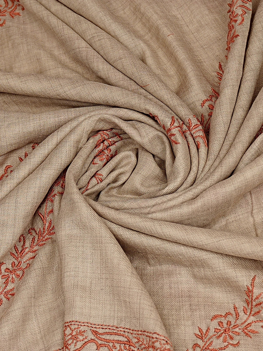 Ada Hand Embroidered Sand Brown Pashmina Lucknowi Chikankari Shawl 01A882012