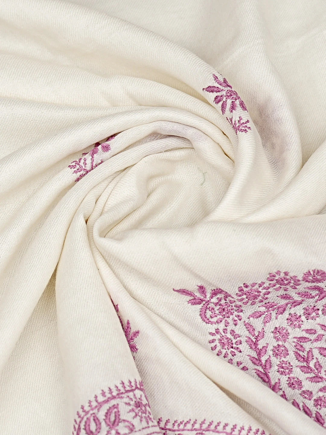 Ada Hand Embroidered White Pashmina Lucknowi Chikankari Shawl 01A897275