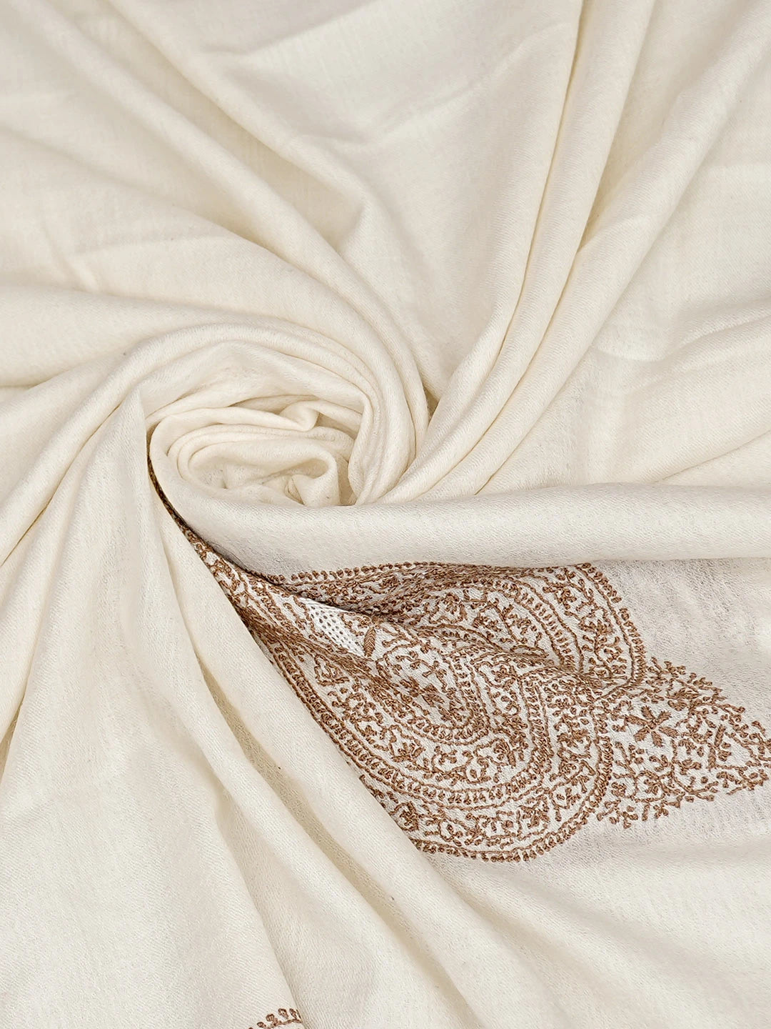 Ada Hand Embroidered White Woolen Lucknowi Chikankari Teen Taar Shawl 220113044