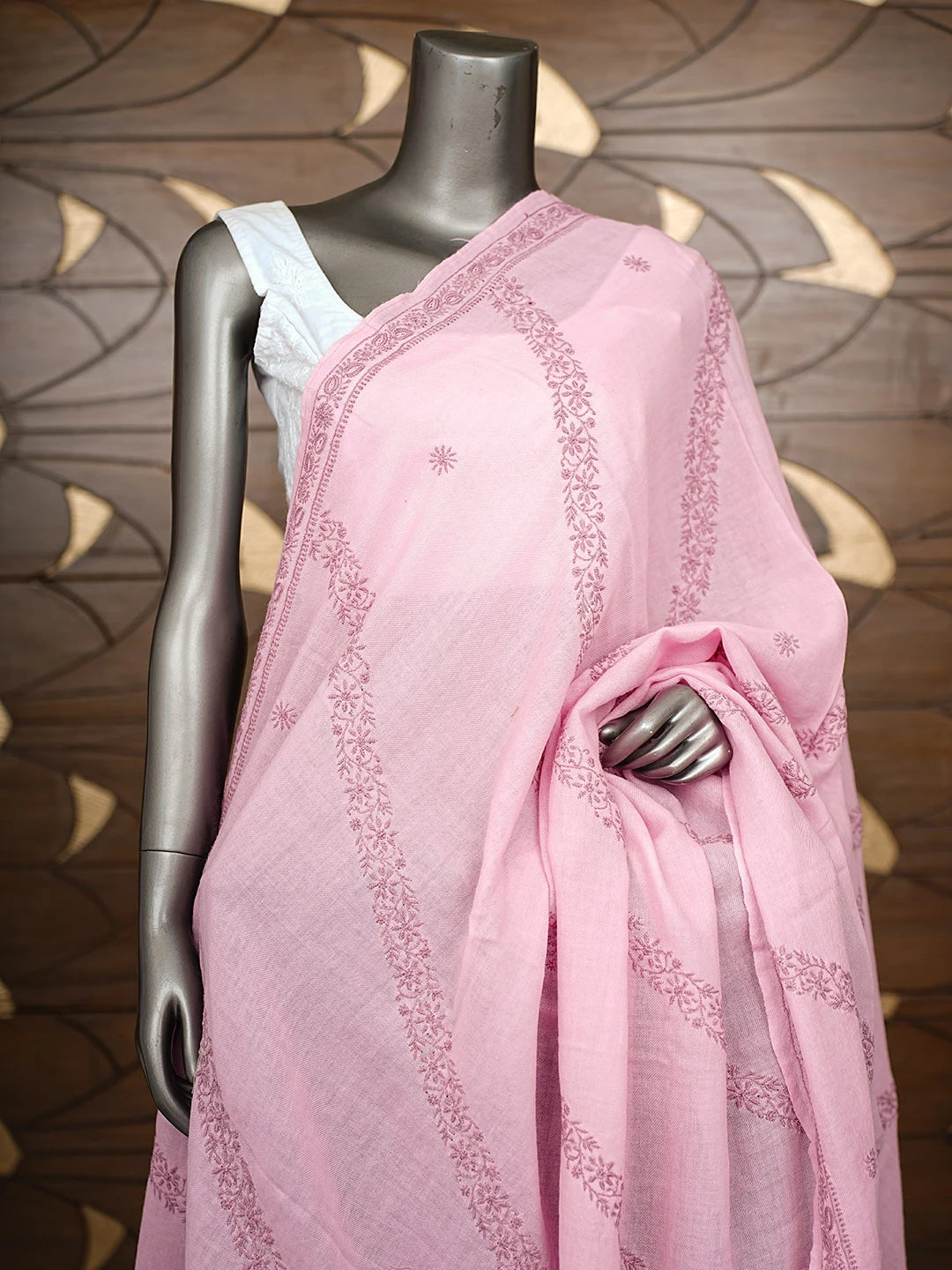 Ada Hand Embroidered Pink Woolen Lucknowi Chikankari Shawl 244134