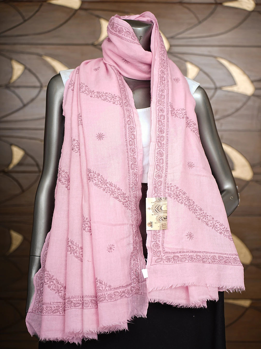 Ada Hand Embroidered Pink Woolen Lucknowi Chikankari Shawl 244134