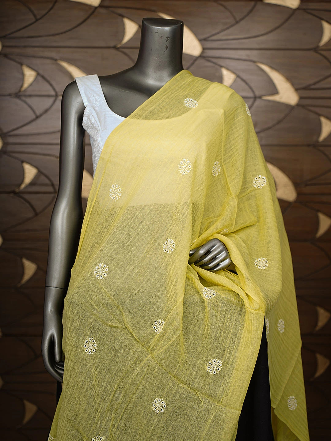 Ada Hand Embroidered Yellow Woolen Lucknowi Chikankari Stole 220114750
