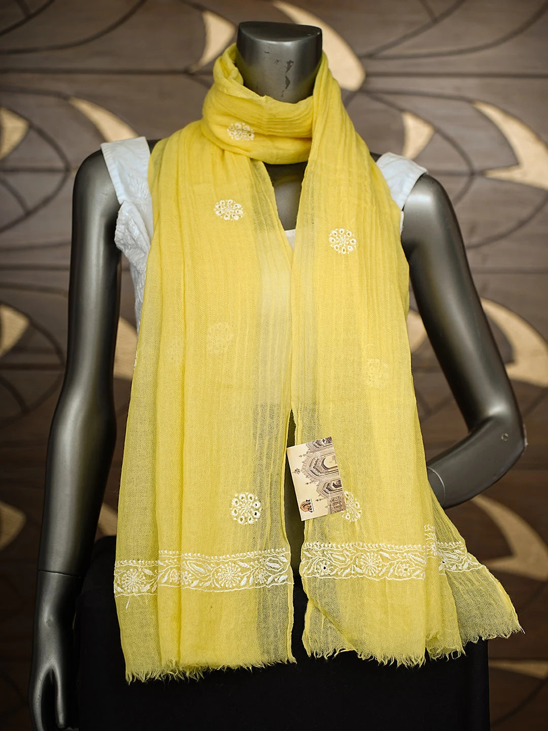 Ada Hand Embroidered Yellow Woolen Lucknowi Chikankari Stole 220114750