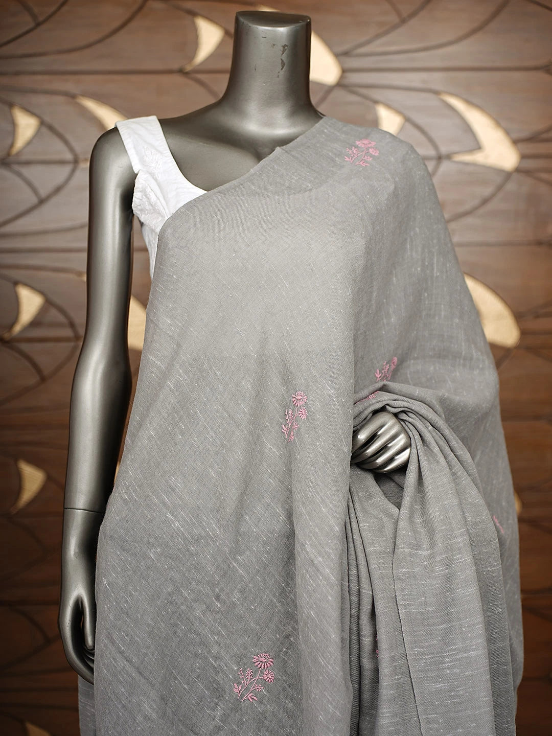 Ada Hand Embroidered Grey Woolen Lucknowi Chikankari Teen Taar Shawl 220114640