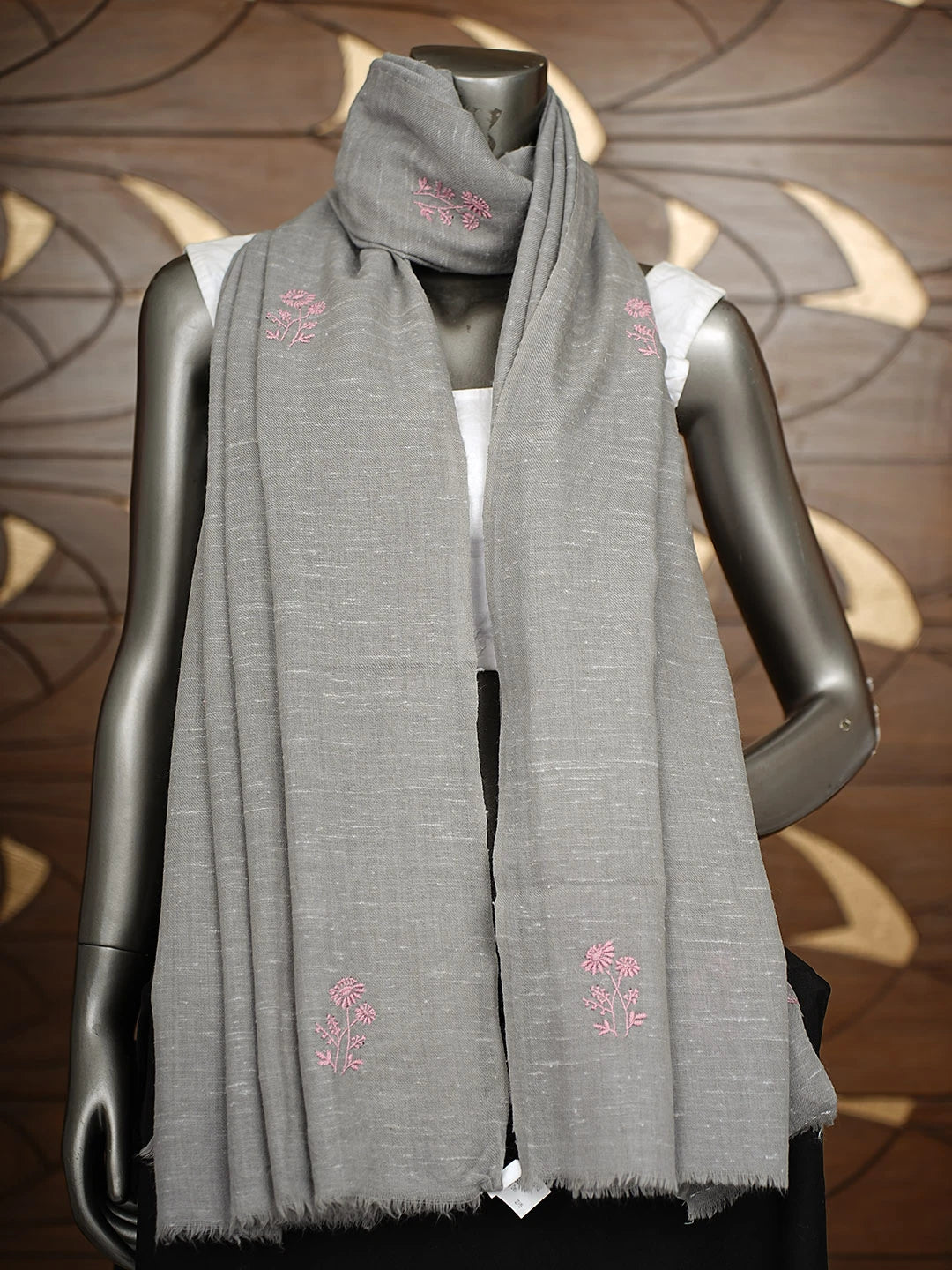 Ada Hand Embroidered Grey Woolen Lucknowi Chikankari Teen Taar Shawl 220114640