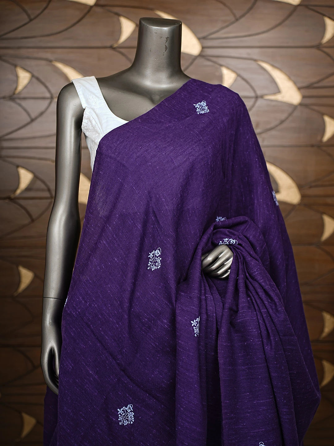 Ada Hand Embroidered Purple Woolen Lucknowi Chikankari Teen Taar Shawl 2251854