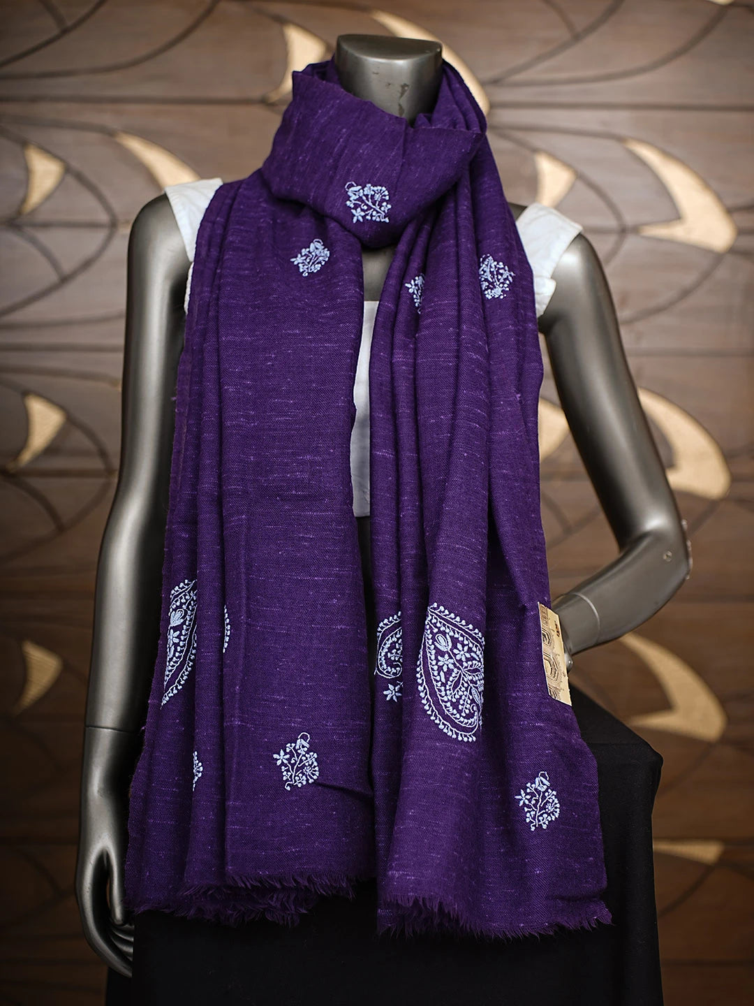 Ada Hand Embroidered Purple Woolen Lucknowi Chikankari Teen Taar Shawl 2251854