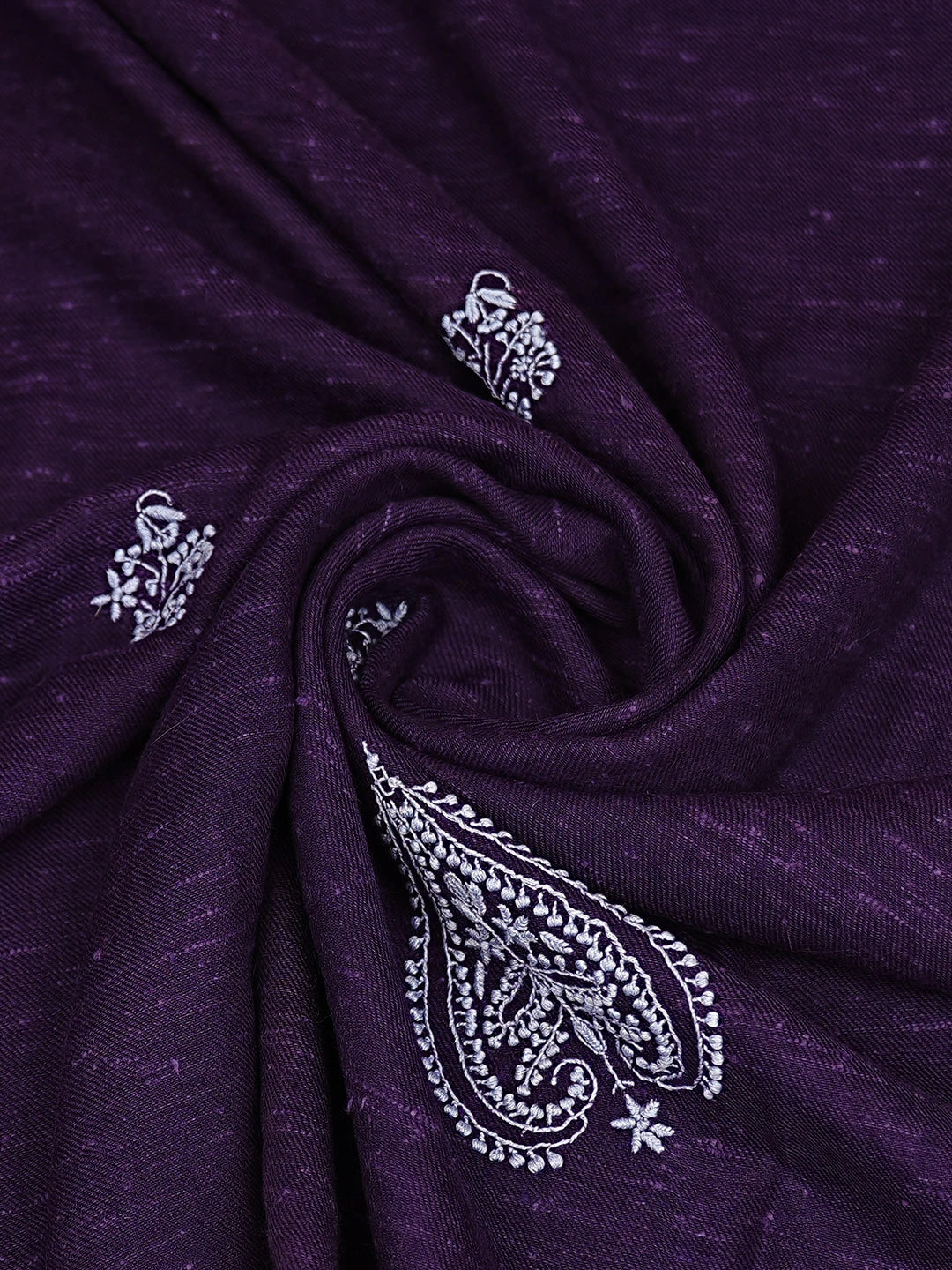 Ada Hand Embroidered Purple Woolen Lucknowi Chikankari Teen Taar Shawl 2251854
