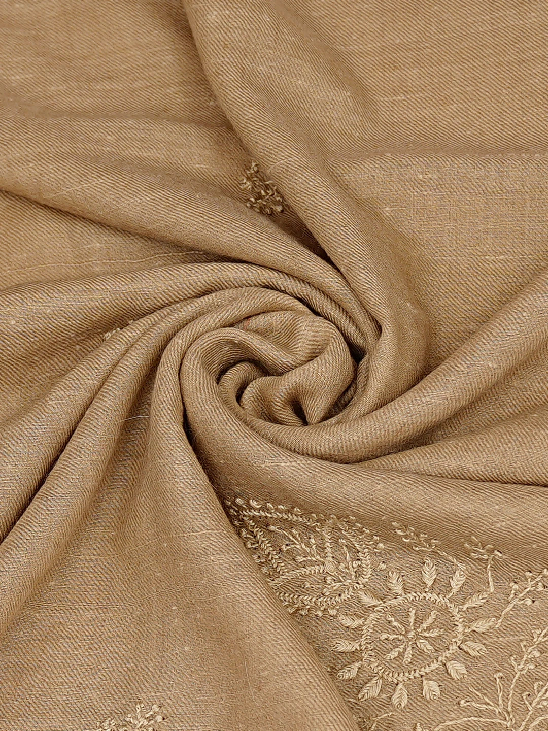 Ada Hand Embroidered Fawn Woolen Lucknowi Chikankari Stole 248227