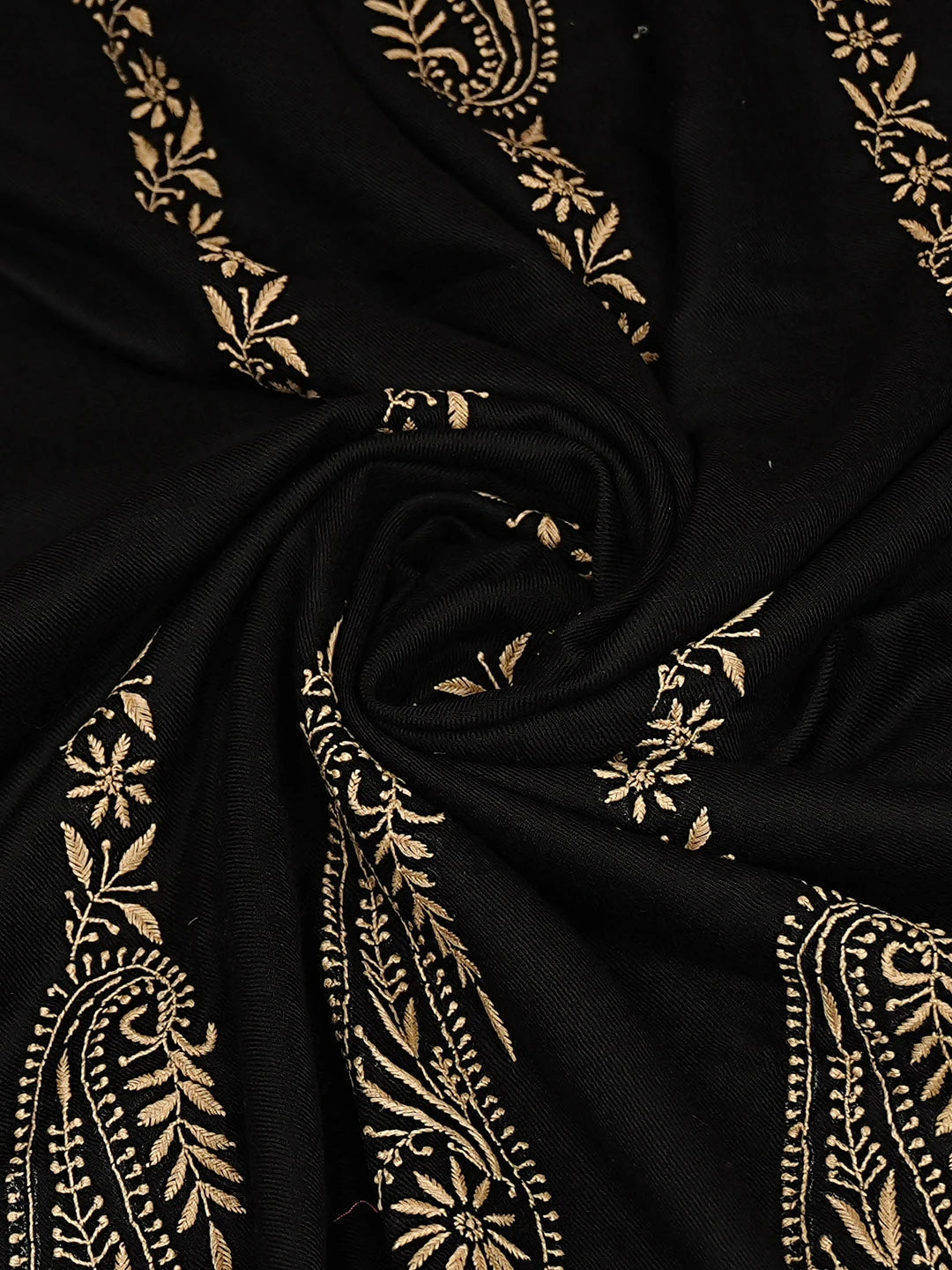 Ada Hand Embroidered Black Pashmina Lucknowi Chikankari Teen Taar Shawl 01A787613