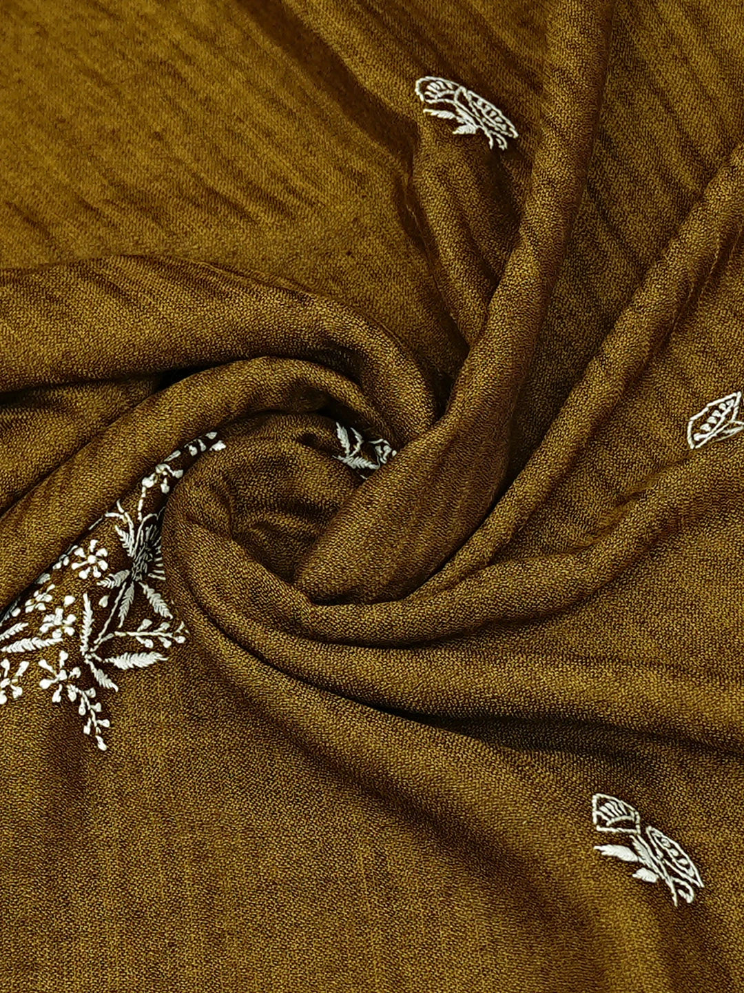 Ada Hand Embroidered Olive Green Woolen Lucknowi Chikankari Shawl 232405