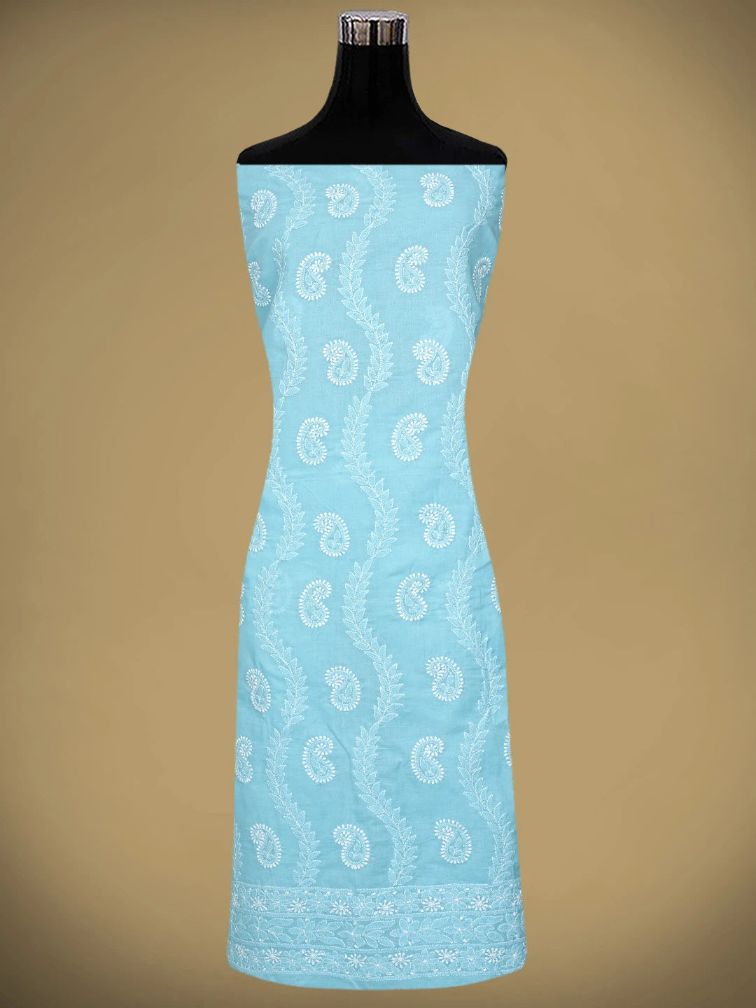 Ada Hand Embroidered Blue Cotton Lucknowi Chikankari Unstitched Suit Piece with Chiffon Dupatta 01A861438