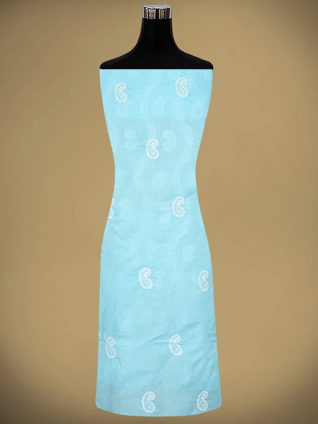 Ada Hand Embroidered Blue Cotton Lucknowi Chikankari Unstitched Suit Piece with Chiffon Dupatta 01A861438