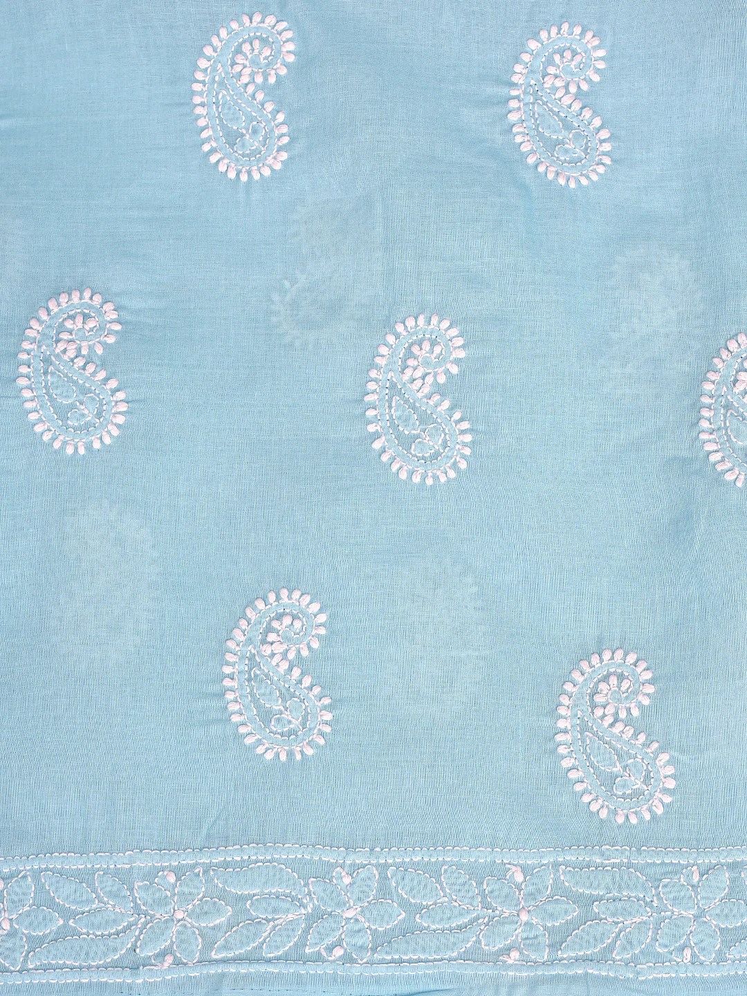 Ada Hand Embroidered Blue Cotton Lucknowi Chikankari Unstitched Suit Piece with Chiffon Dupatta 01A861438