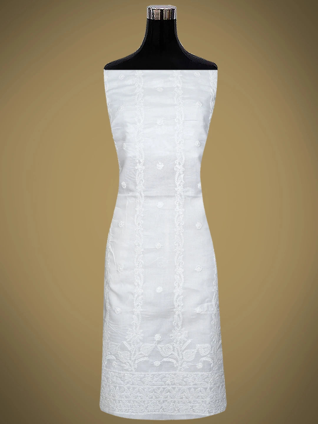 Ada Hand Embroidered White Cotton Lucknowi Chikankari Unstitched Suit Piece with Chiffon Dupatta 01A881448