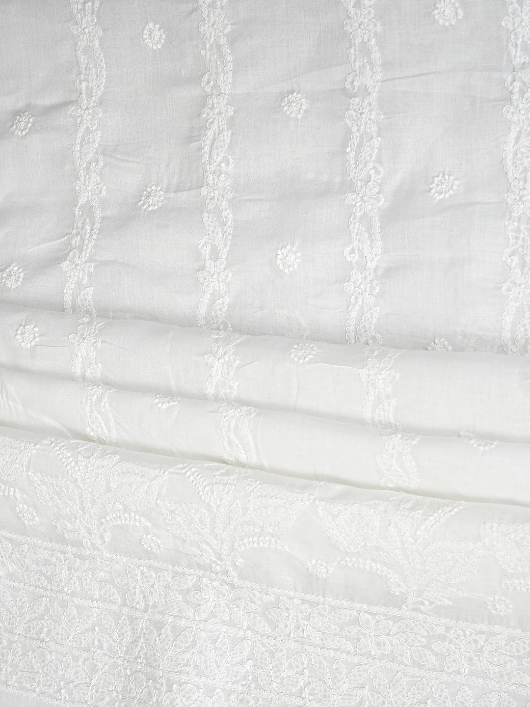 Ada Hand Embroidered White Cotton Lucknowi Chikankari Unstitched Suit Piece with Chiffon Dupatta 01A881448