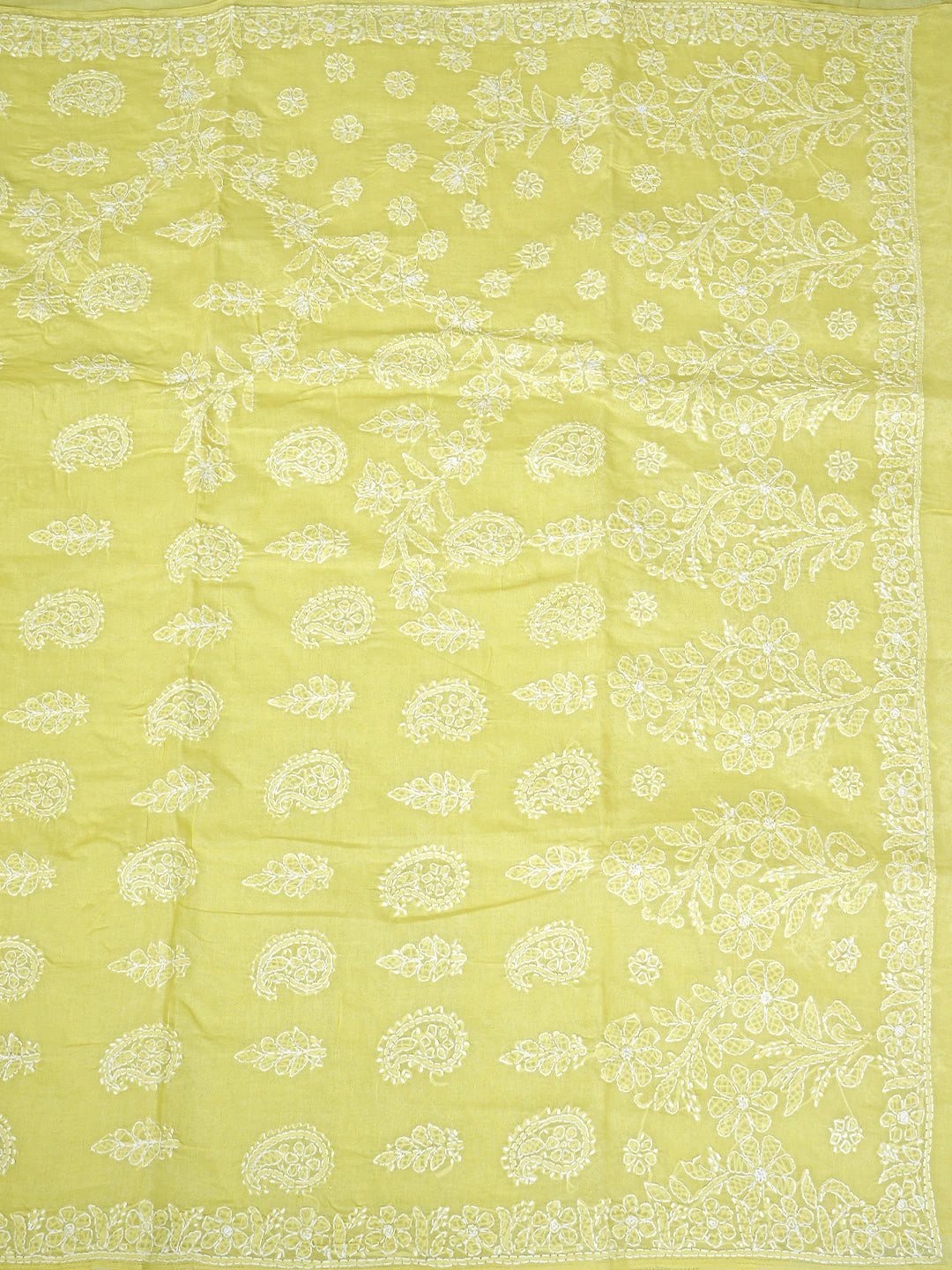 Ada Hand Embroidered Light Yellow Cotton Lucknowi Chikankari Saree With Blouse 01A890992