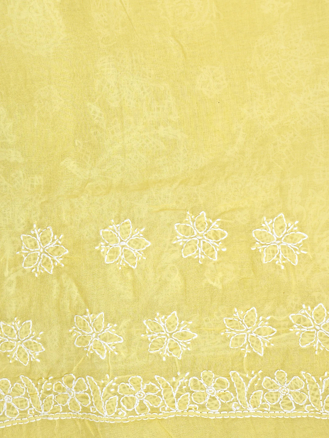 Ada Hand Embroidered Light Yellow Cotton Lucknowi Chikankari Saree With Blouse 01A890992