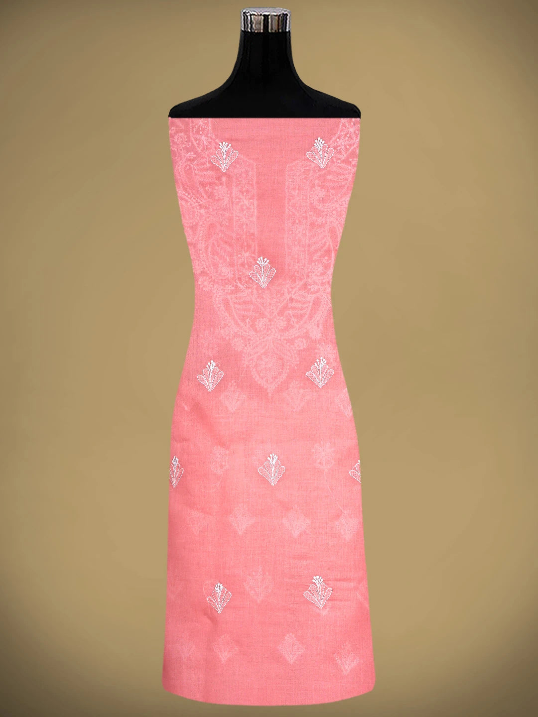 Ada Hand Embroidered Peach Cotton Lucknowi Chikankari Unstitched Suit Piece with Chiffon Dupatta 01A890754