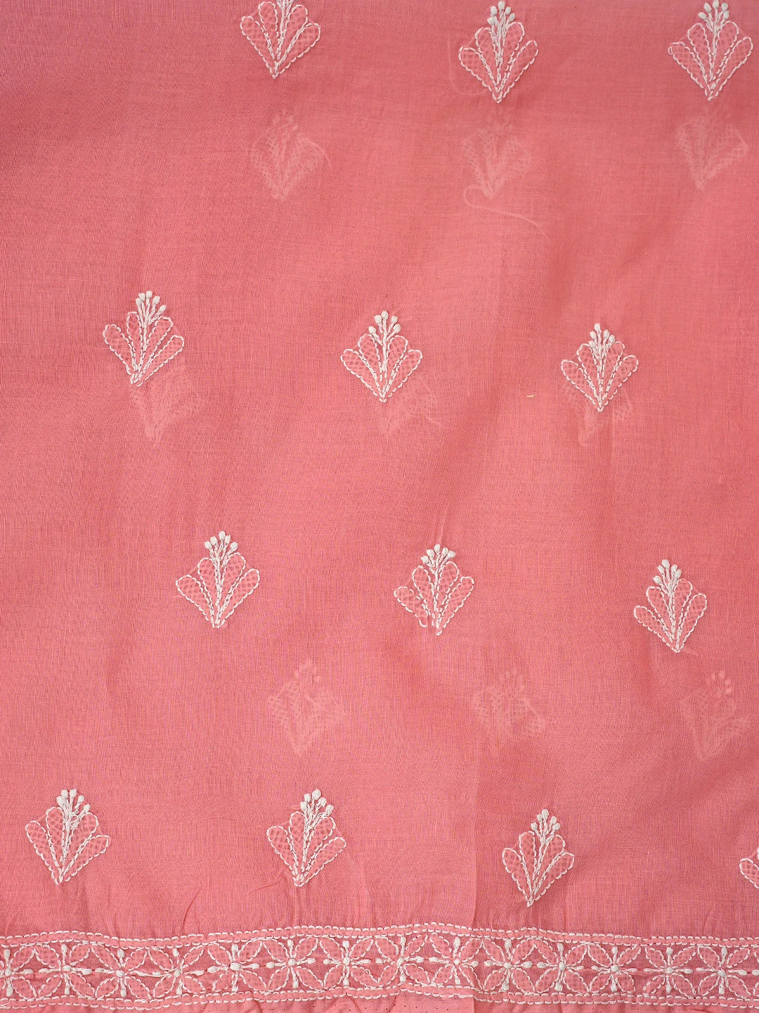Ada Hand Embroidered Peach Cotton Lucknowi Chikankari Unstitched Suit Piece with Chiffon Dupatta 01A890754