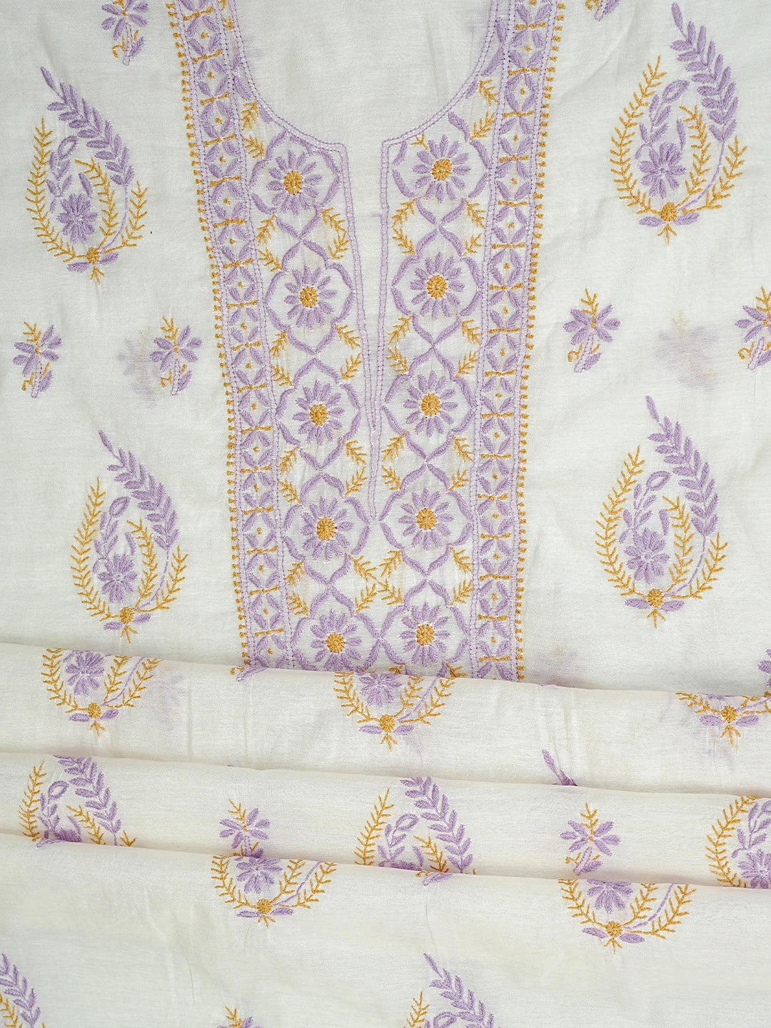 Ada Hand Embroidered White Cornsilk Chanderi Lucknowi Chikankari Kurta Dupatta Set 01A895963