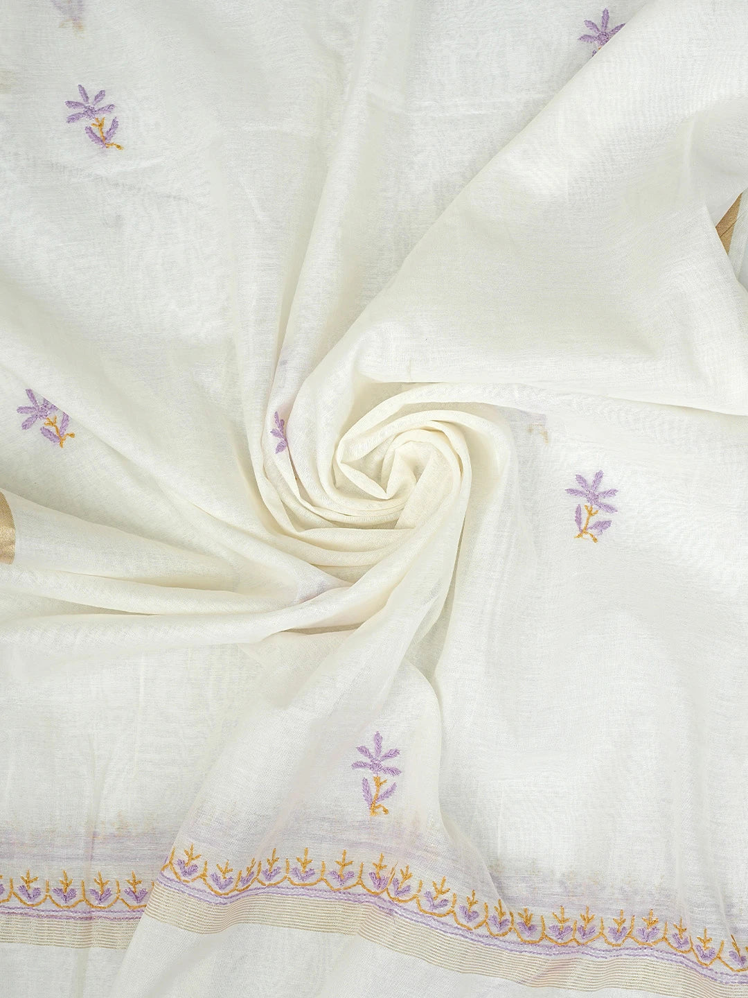 Ada Hand Embroidered White Cornsilk Chanderi Lucknowi Chikankari Kurta Dupatta Set 01A895963
