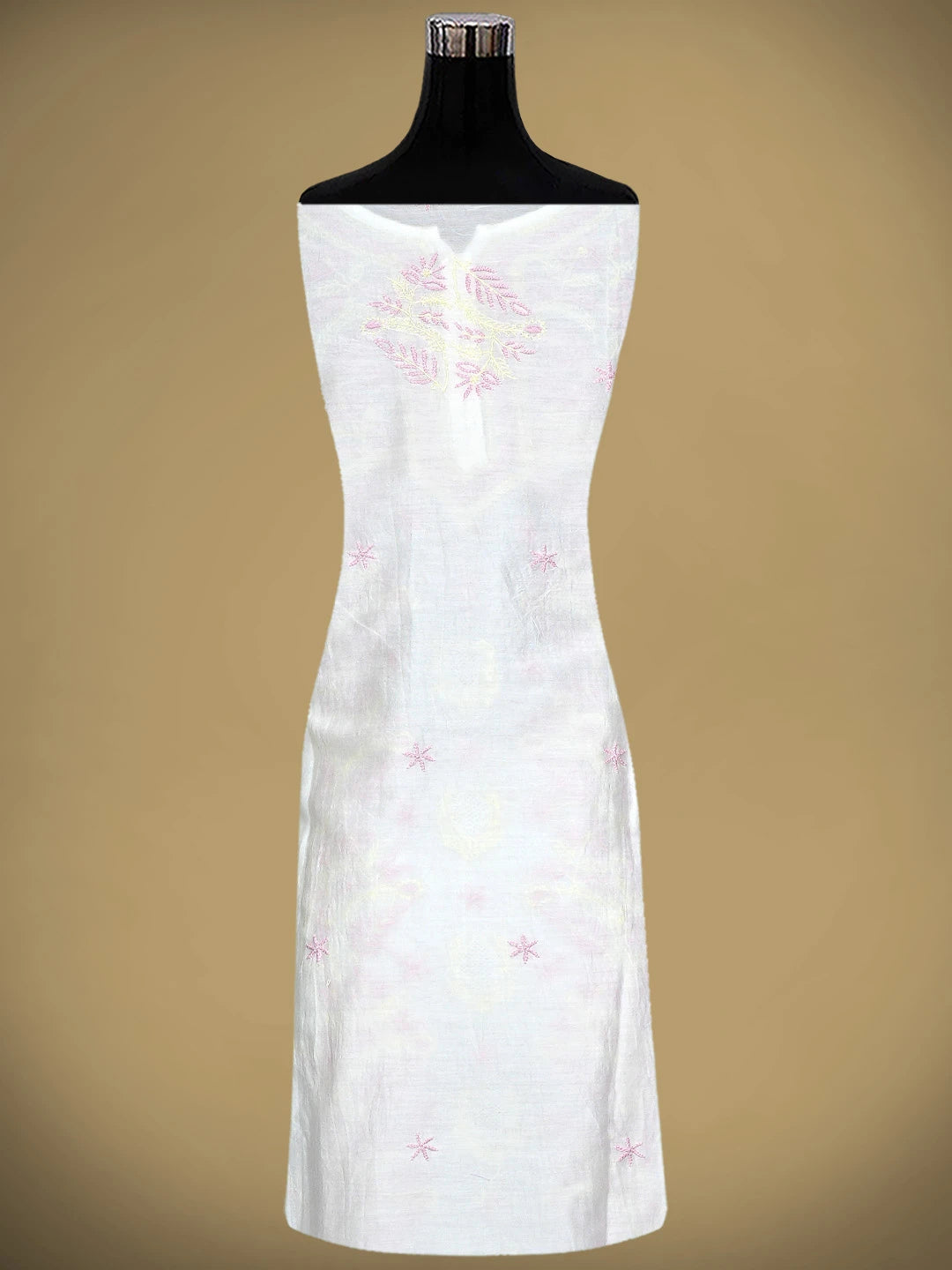 Ada Hand Embroidered Cream Chanderi Lucknowi Chikankari  Semi-Stitched Kurta Dupatta Set 01A896733