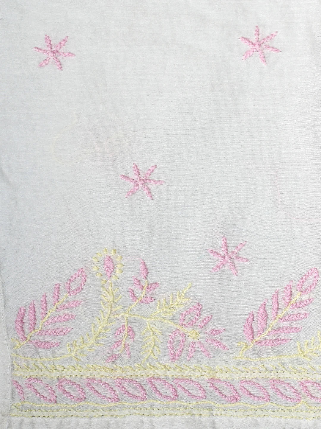 Ada Hand Embroidered Cream Chanderi Lucknowi Chikankari  Semi-Stitched Kurta Dupatta Set 01A896733