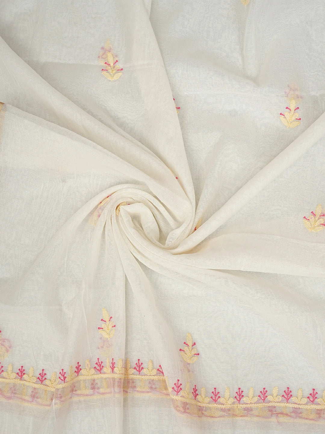 Ada Hand Embroidered Beige Chanderi Lucknowi Chikankari Kurta Dupatta Set 01A895974