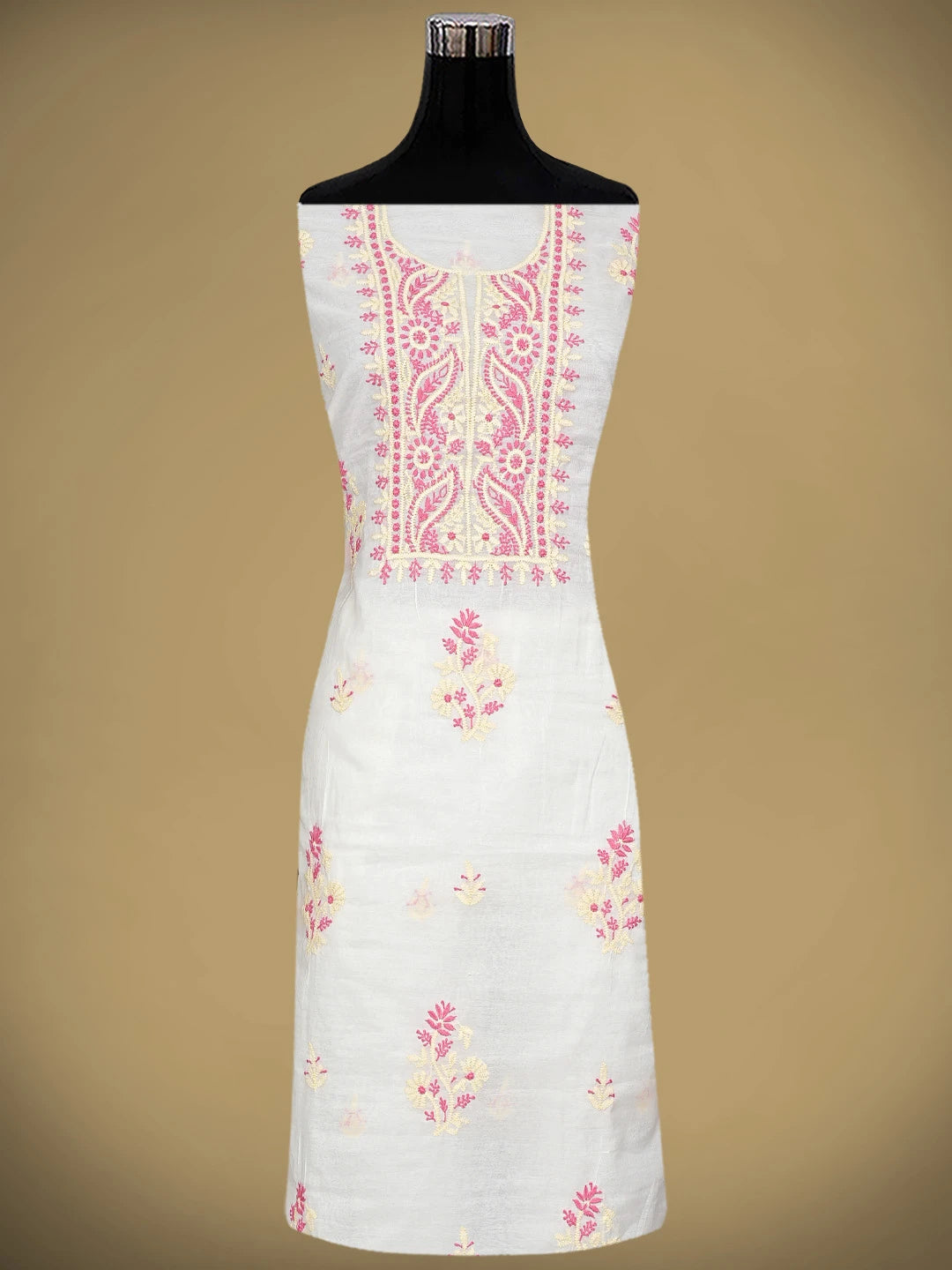 Ada Hand Embroidered Beige Chanderi Lucknowi Chikankari Kurta Dupatta Set 01A895974