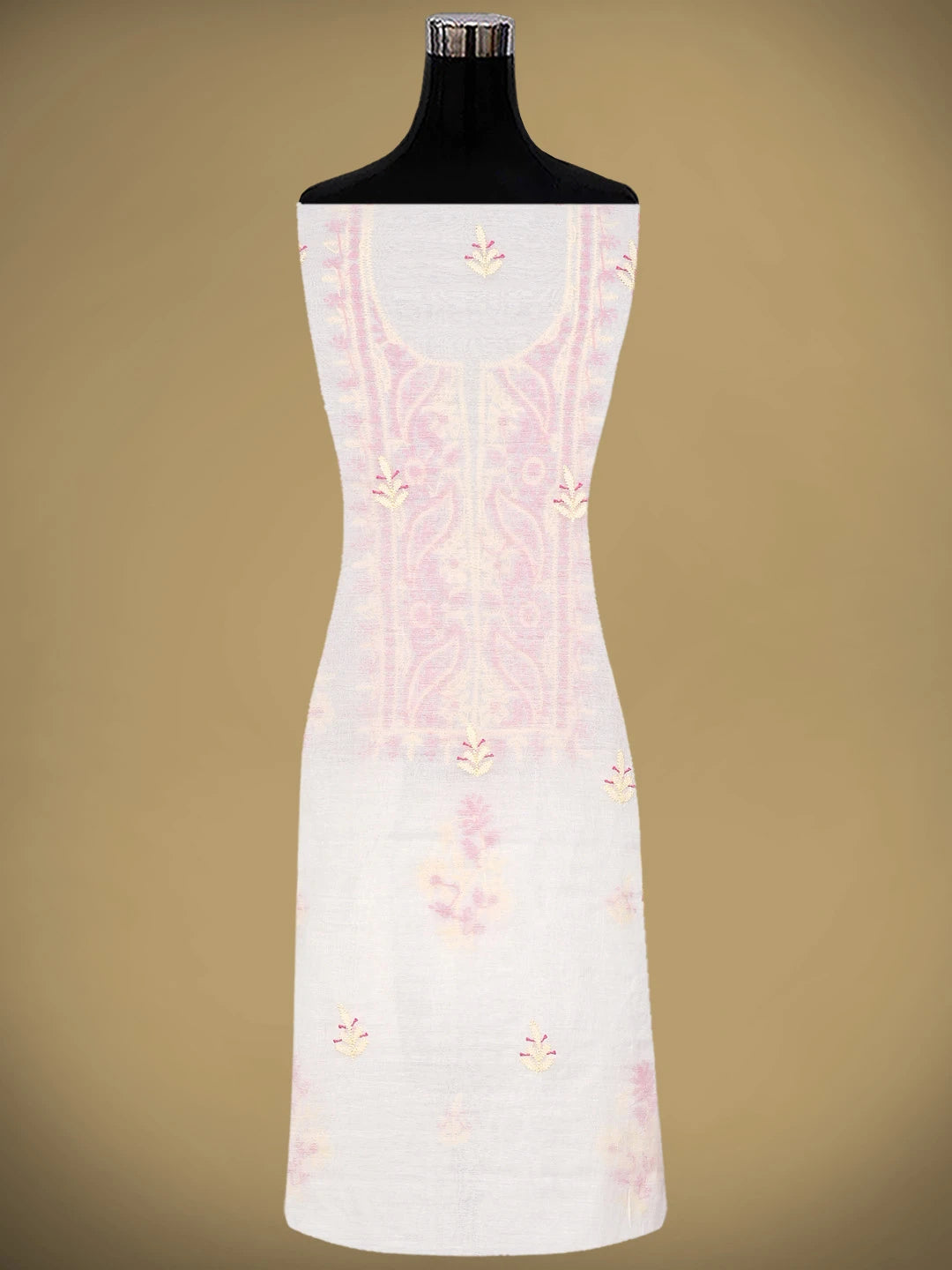 Ada Hand Embroidered Beige Chanderi Lucknowi Chikankari Kurta Dupatta Set 01A895974