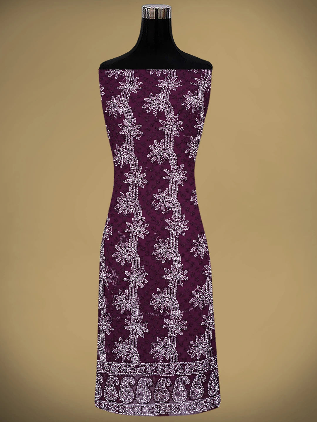 Ada Hand Embroidered Wine Georgette Lucknowi Chikankari Unstitched Suit Piece 01A872276