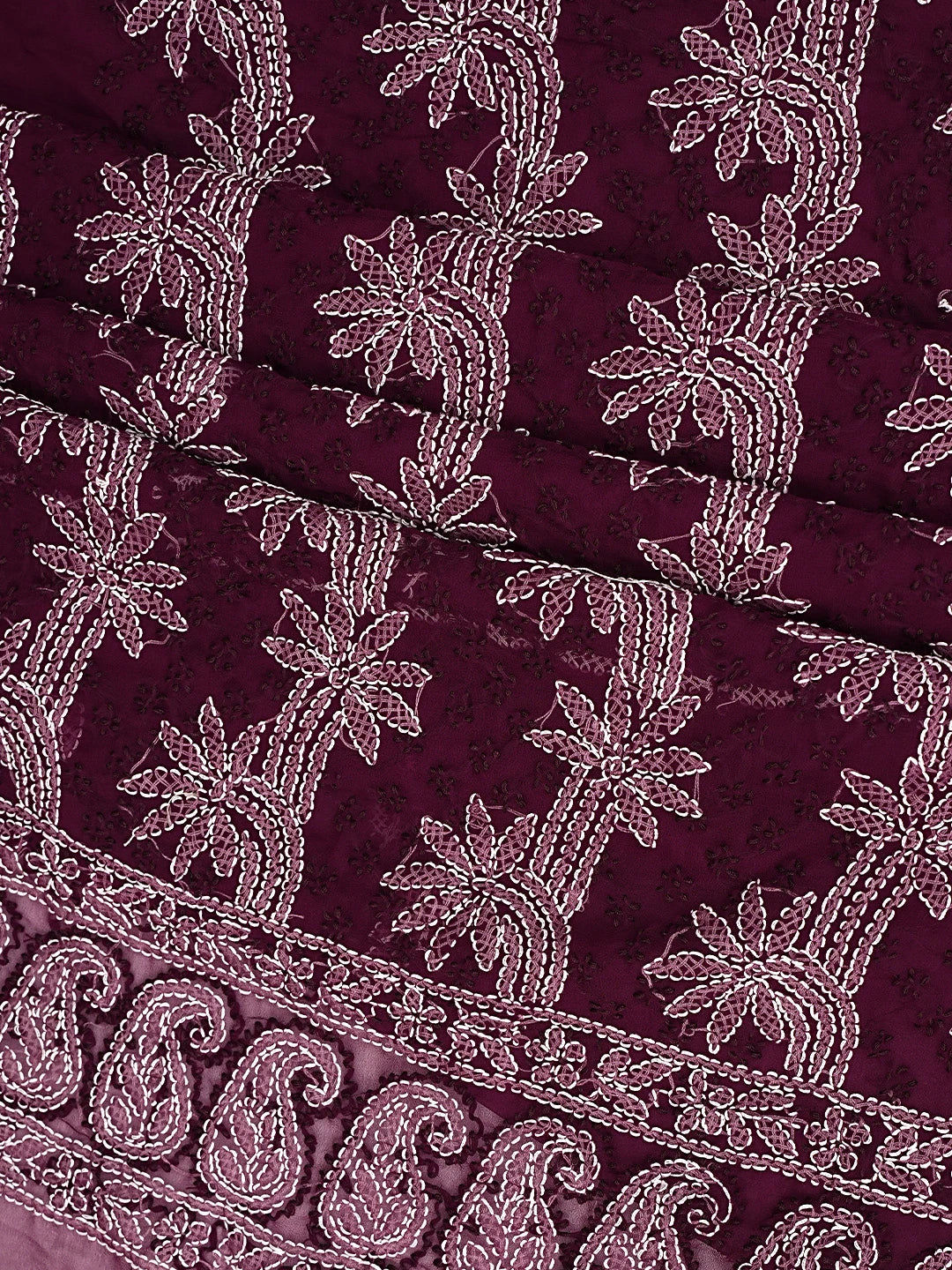 Ada Hand Embroidered Wine Georgette Lucknowi Chikankari Unstitched Suit Piece 01A872276
