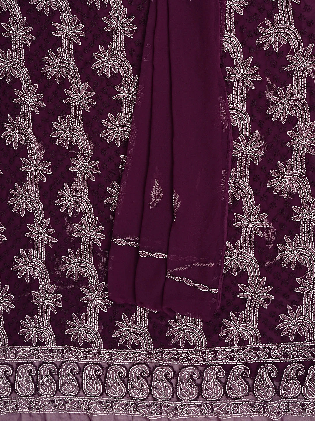 Ada Hand Embroidered Wine Georgette Lucknowi Chikankari Unstitched Suit Piece 01A872276